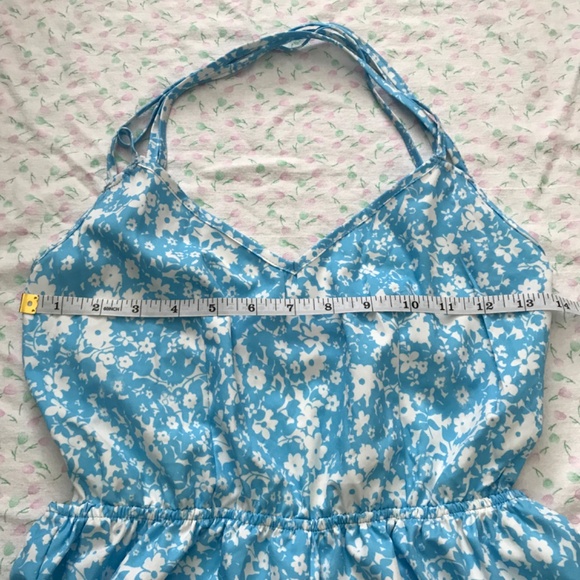 SHEIN Strappy Open Back Floral Romper XS Blue White Sweetheart Neckline - Picture 6 of 16